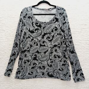 T-Shirt Women Paisley Black White Boho Artsy Travelcore SoftClassic Chic Size XL